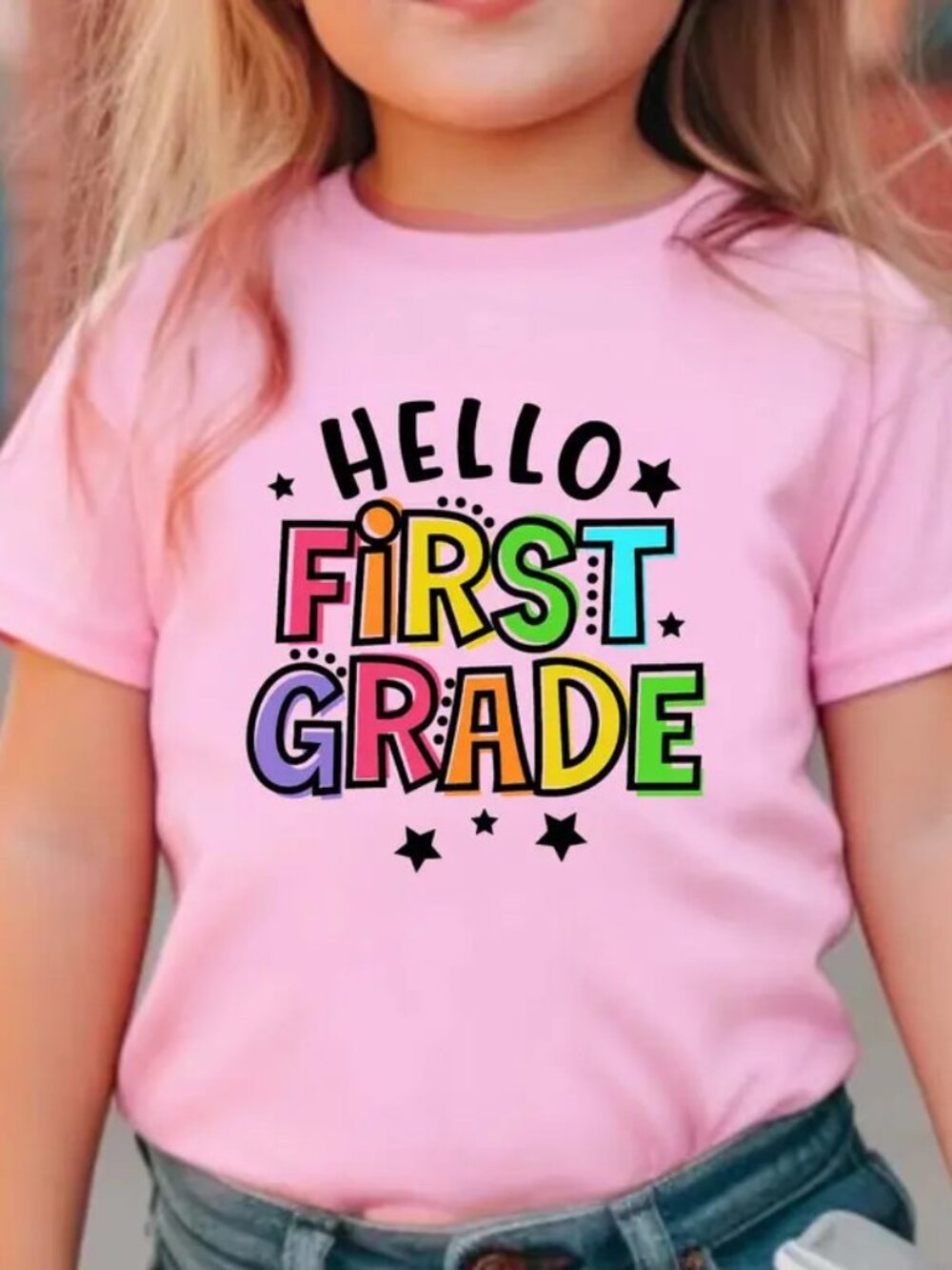 Pink 'Hello First Grade' Short Sleeve Kids Tee size 5T NEW WITHOUT TAGS